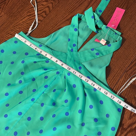 Lilly Pulitzer RORI halter top botanical green blue polka dots tie back neck M - Picture 14 of 16